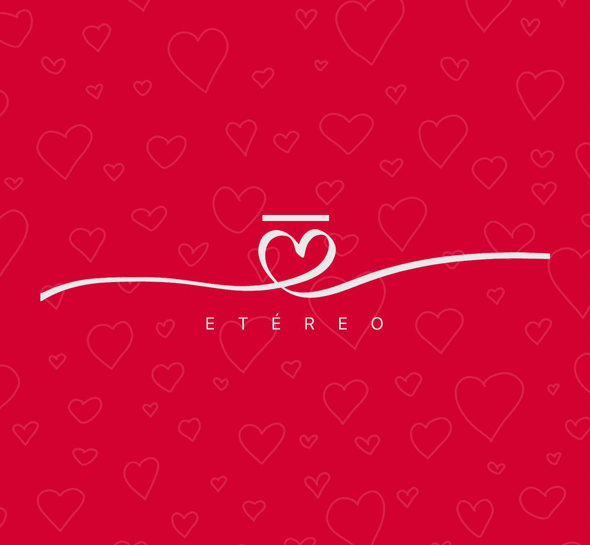 Locandina rossa di San Valentino con cuori e il logo di Etéreo